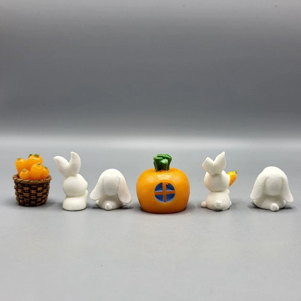Easter Decor Miniature Rabbit Figurines Set Doll House Carrot Basket Orange